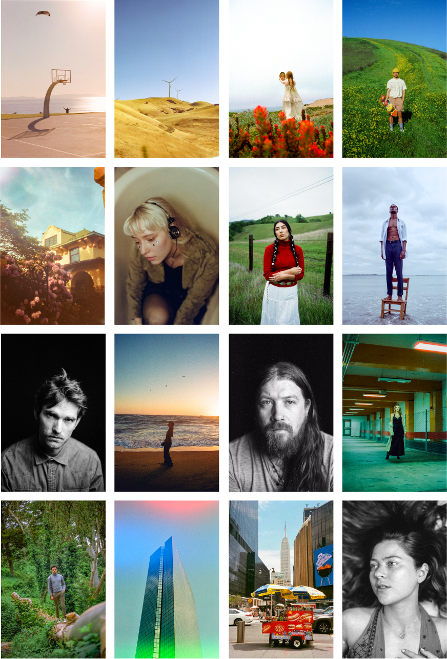 blurry photo of sunset over ocean with logo on top